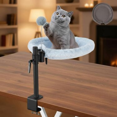 Кішка ліжко на стіл Odoland - 360° обертається та регулюється по висоті, м'яка гамак для котів з 2 знімними чохлами, місце для сну для дому/офісу - для цілорічного використання (Сірий)