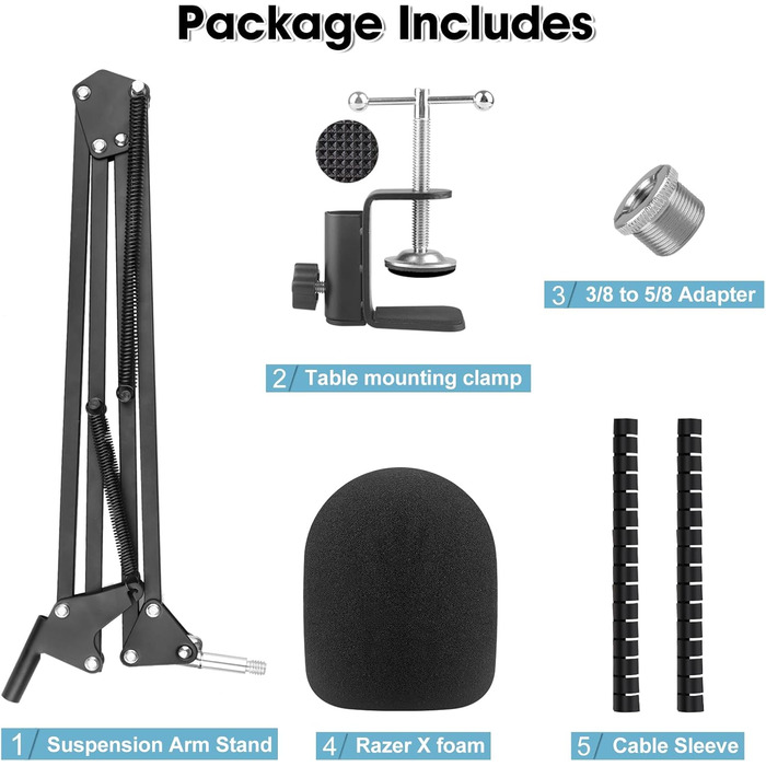 Підставка для мікрофона ChromLives для Razer Seiren X, з поп-фільтром, вітрозахистом та кабелетримачем, 5/8 адаптер