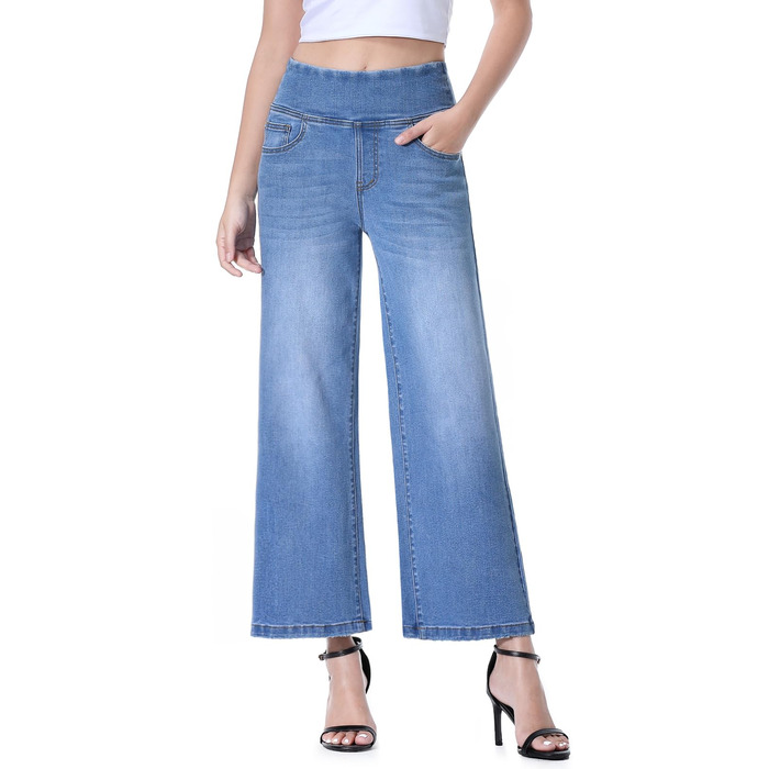 Джинси Baggy Daen з високою талією, широкі, укорочені прямі, еластичні, блакитні (Розмір S)