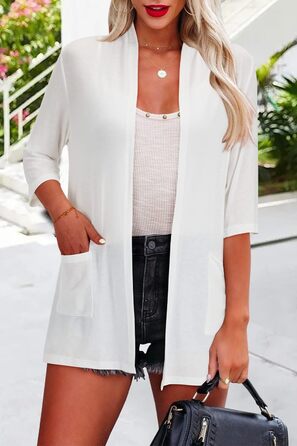 Жакет VOTEPRETTY для жінок, в'язаний кардиган, літній, короткий, круглий виріз, без рукавів, з ґудзиками (Білий-3143, M)