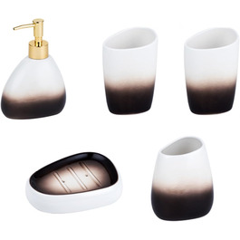 Набір аксесуарів для ванної кімнати 4 шт. Сірий, з дозатором мила, мильницею та 2 стаканчиками для зубних щіток, з малюнком 