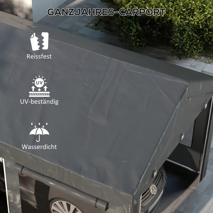 Outsunny Carport 6x3m Party Tent Adjustable Height Car Garage with 4 Mesh Windows and 4 Doors for Cars and Trucks Made of Steel