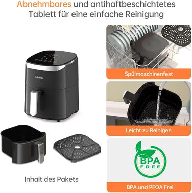 Фритюрниця з гарячим повітрям Fabuletta 4 л, 9-в-1, цифрова LED-панель, до 230°C, швидке приготування та знежирення, попередній нагрів, Shake-режим, чорна