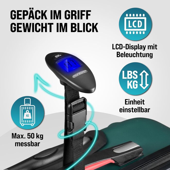 Набір валіз Monzana® 3шт. Зелений - M-L-XL з замком, органайзером та вагами - з гелевими ручками, подвійними колесами, підставкою, валіза-тележка, валіза з жорстким корпусом, багажний набір