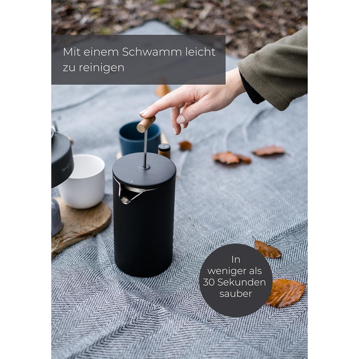 Lambda Coffee® Thermo French Press Stainless Steel I 1 Liter - 5 Cups I 3 Sizes Available I Stainless Steel Coffee Maker | Double-Walled: Keeps Warm for a Long Time I Coffee Maker | French Press 1L (5 Cups) Nautic Night