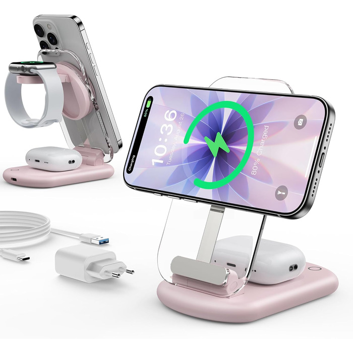 Зарядний пристрій MagSafe 3-в-1 для iPhone та Apple Watch/AirPods (Рожевий)