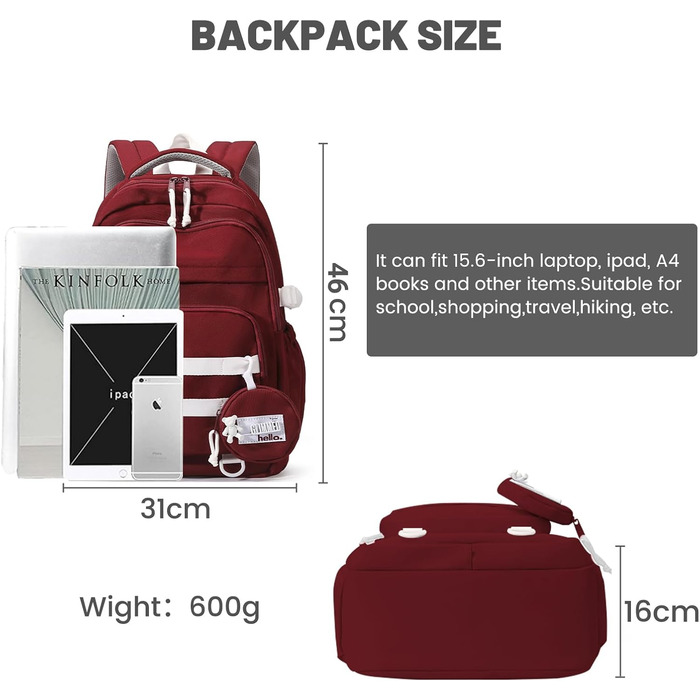 Дитячий рюкзак для школи дівчинки-підлітка, водонепроникний, легкий, великий, модний - (Червоний)