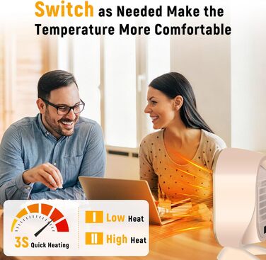 Електричний обігрівач Feebee: енергозберігаючий, тихий, 800/1200W, портативний, з контролем температури та захистом від перегріву та перекидання. Підходить для спальні, дому, офісу. (Білий, Бежевий)