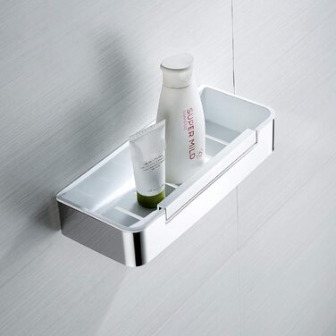 BERNSTEIN® Shower Caddy with Squeegee DK619, Rectangular Shower Shelf Made of Stainless Steel, Self-Adhesive Bathroom Shelf No Drilling Required, with Practical Squeegee, Color: Chrome