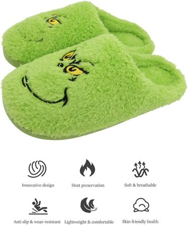 Тапочки Грінча на Новий Рік: зручні, теплі, плюшеві для жінок та чоловіків, 41/42 EU