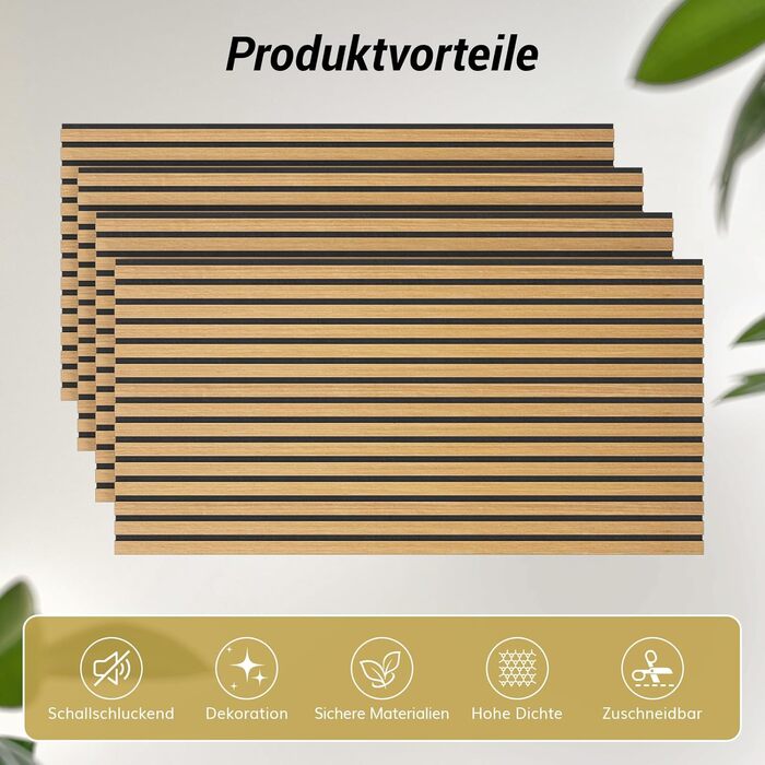 Акустичні панелі TONOR самоклеючі для звукоізоляції, 120x60x1.9 см, шумопоглинаючі панелі для студії, офісу та дому, колір Тик (набір 4 шт)