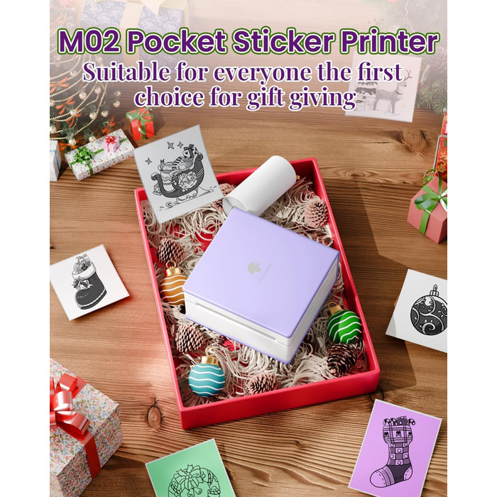Phomemo Mini Drucker: Портативний термальний фотодрук, USB, сумісний з Android/iOS, для щоденників, навчання, DIY, зелений, M02, з рулоном паперу