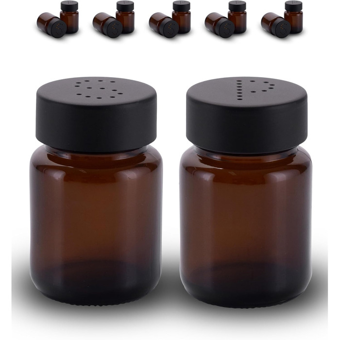 Salt and Pepper Shaker Set in Brown Glass - Salt Shaker with Stainless Steel Lid – Shakers for Pepper and Salt - Small and Modern Table Shakers - Salt & Pepper - 5 Sets