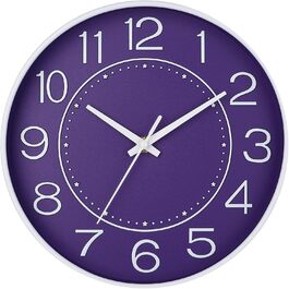 HZDHCLH Wall Clock Silent No Ticking 25 cm Easy-to-Read Clock for Kitchen, Living Room, Bedroom, Bathroom, Home Office (Purple)
