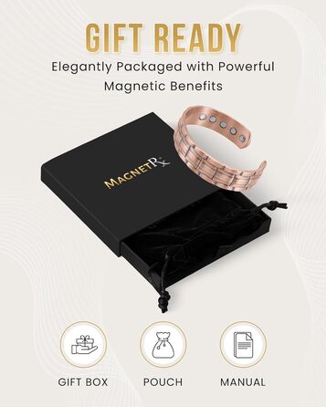 Браслет на руку чоловічий MagnetRX® з чистої міді – Мідний браслет для чоловіків для магнітної терапії – Ідеально при артриті та синдромі карпального тунелю – З інструментом для регулювання довжини (з клеймом, мідний манжет)