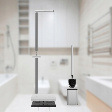 Тримач для туалетного паперу та йоржик 2в1, підлоговий стійка для ванної кімнати, сріблястий, 66 см