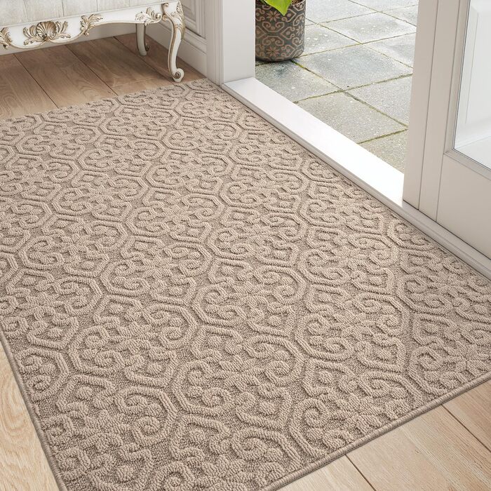 Килимок вхідний DEXI 60x90 см, протиковзкий та абсорбуючий килим для дому, передпокою та тераси, бежевий, можна прати