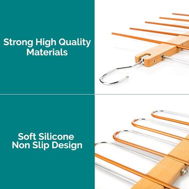 2 Pack Space-Saving Multi-Tiered Hanger - 5 in 1 Pants & Clothes Hanger Made of Wood and Stainless Steel Extendable - Foldable Multi-Hanger - Clothes Hanger Holder - Magic Pant Hangers