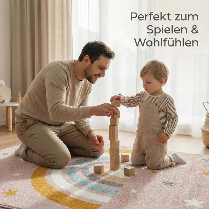 Дитячий килим Kinderteppich DOTS бежево-рожевий 80x150 см, Öko-Tex, для дівчаток в кімнату