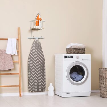 Настінна підставка для прасувальної дошки з великим кошиком MOREE – для прасувального столу та праски, біла