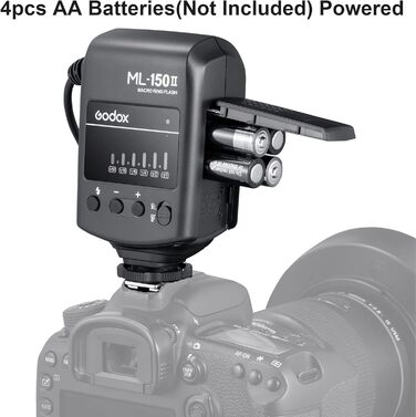 Godox ML-150II Макро-кільцевий спалах: 11 рівнів яскравості, кольорова температура 5800K, GN12, швидка перезарядка, 8 адаптерних кільця для Canon, Nikon, Sony DSLR камер