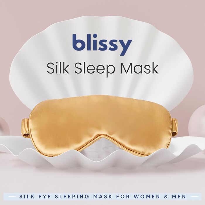 Шовкова маска для сну Blissy – повне затемнення, 100% шовк марука, 22 Momme, 6a, для жінок та чоловіків, золота
