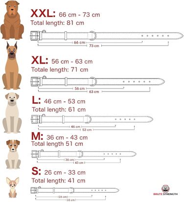 Нашийник для собак Brute Strength з натуральної шкіри, чорний, з чорними швами (XXL, 66-73 см)