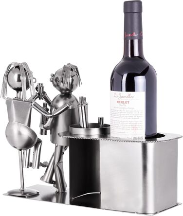 BRUBAKER Wine Bottle Holder Loving Couple at the Bar Decorative Object Metal Couple Gift Bottle Stand with Greeting Card