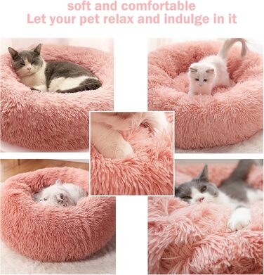 М'яке кругле ліжко для собак та котів з плюшу - Donut. Зручне ліжко-корзина для собак, котів та інших домашніх тварин. Можливі розміри: S/M/L/XL/XXL (XXL-80cm). Розмір L: 50 x 50 x 20 см, Рожевий.