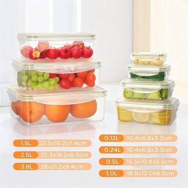 Набір контейнерів для зберігання їжі AiQInu (7шт) з кришкою, BPA-Free, PP (1.5L+1L+0.5L+0.24L+0.12L), прозорі, для холодильника та мікрохвильової печі