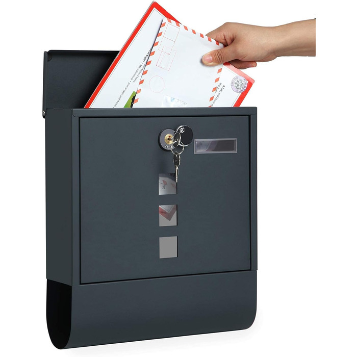 Поштова скринька SONGMICS з замком, оглядовим вікном та відділенням для газет, антрацит, 33.8x30.8x10 см