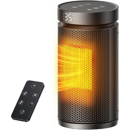 Керамічний обігрівач 1500W з термостатом, захистом від перегріву та нахилу, 75° осциляція, ECO-режим, 2-в-1 для дому (чорний, круглий)