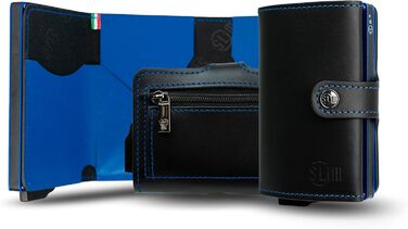 SLim жіноче та чоловіче портмоне - картхолдер з відділенням для монет та RFID захистом, Made in Italy (Чорний та Синій)