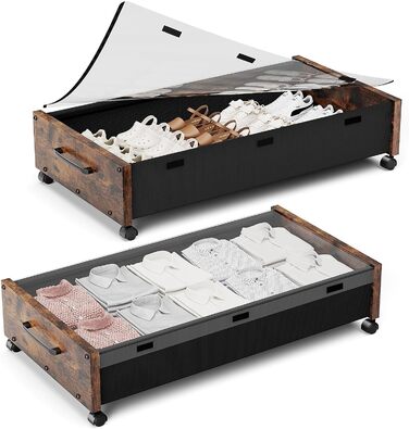 Підліжкова комода на колесах з дерева, знімний верх, великі металеві контейнери для зберігання взуття, ковдр, одягу, спальня, гуртожиток (Вінтаж-коричневий, 2 шт.)