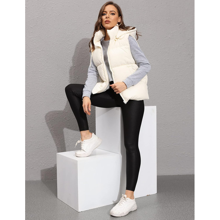 Жіноча безрукавна стьобана жилетка Lentta з капюшоном, тепла зимова жилетка, пухова жилетка, колір бежевий