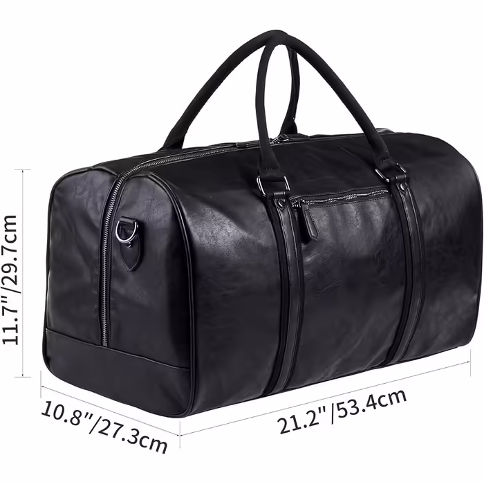 Seyfocnia PU Leather Travel Bag, Black, Extra Large, Duffelbag, Waterproof, Carry-on, Weekend or Business Trip, Unisex