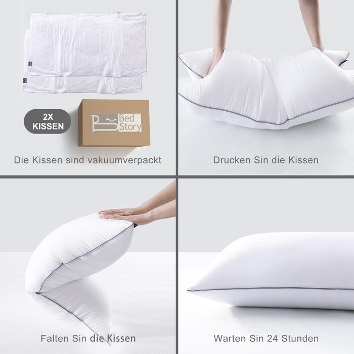 BedStory Pillow 40x80, Pillow 2-Pack with High-Quality Microfiber Pillow Filling 950g x 2, Washable and Soft Filling Pillow Bed Pillow Sleeping Pillow Sofa Pillow Side Sleeper Pillow 40x80cm