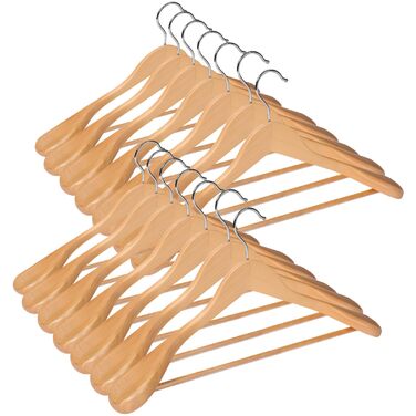 Дерев'яні вішалки для одягу, набір 14 шт. для костюмів, обертовий гачок 360°, для курток, сорочок, костюмів, пальто, 44 x 5,5 x 23 см (Д x Ш x В), натуральний колір AWY0414N