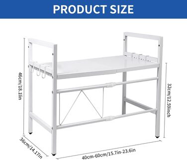Решітка для мікрохвильової печі UBRAVOO регульована з гачками, 100 кг, органайзер для кухні (білий)
