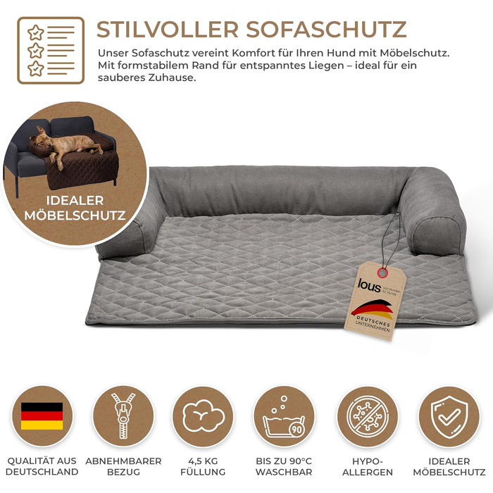 Захист для дивана Lous Sofaschutz Hund: м'яка килимок-підстилка для собак, антиковзаюча, розмір L (90x90x13 см), антрацит