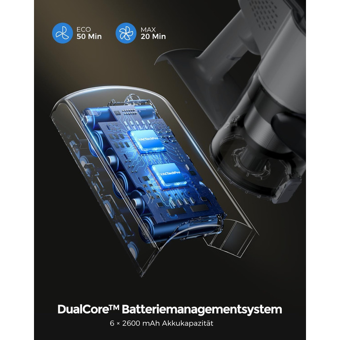 Акумуляторний бездротовий пилосос VACTechPro F02 Lite, 550W, 50KPa, чорно-білий