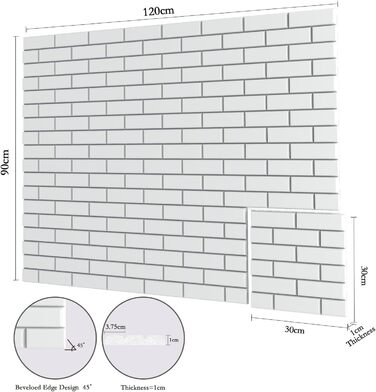 Акустичні панелі JBER самоклеючі для звукоізоляції, шумопоглинаючі стінні панелі «цеглина» для студії, офісу та дому, 30 x 30 x 1 см, білі, 12 шт.