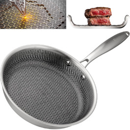 Пан з антипригарним покриттям EliteHoff 28 см, нержавіюча сталь, індукційний, для всіх плит, PFOA-free, для духовки та посудомийної машини, сріблястий (E-7547)