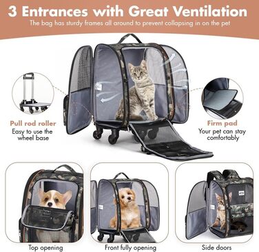 Рюкзак-переноска для котів та собак з візком 2-в-1, розширюваний, до 8 кг, камуфляж L