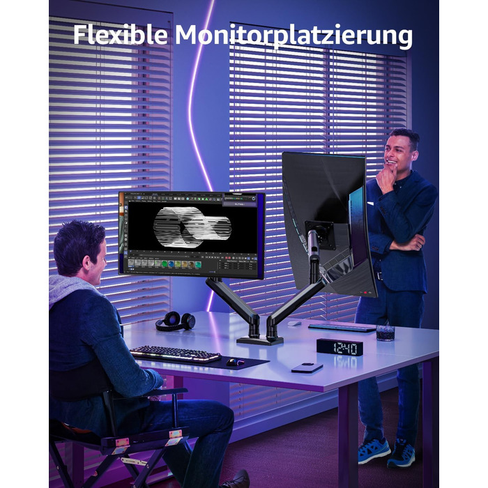 Тримач для монітора ELIVED EV6012W для 2 моніторів (13-32 дюйми), чорний, VESA 75/100mm, газ-амортизатор, регульований