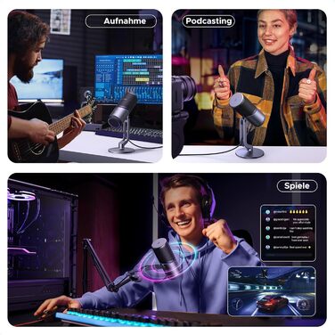 Мікрофон UGREEN для геймінгу та стрімінгу з RGB підсвічуванням USB, 24bit/96kHz, для ПК, PS5/PS4, запису, ноутбука