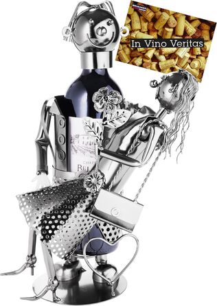 BRUBAKER Bottle Holder, Loving Couple Metal Sculpture with Gift Card