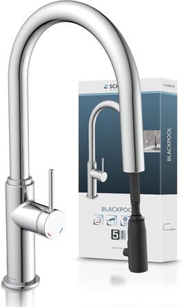 Кухонний змішувач SCHÜTTE 79562 Blackpool з висувною лійкою, поворотний на 360°, з однорідним керуванням, для мийки, хром