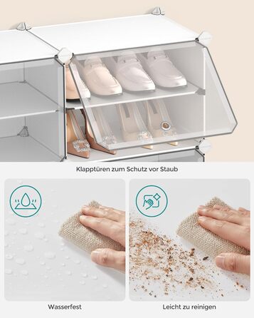 SONGMICS 10-Tier Shoe Rack, Shoe Cabinet, 30 x 40 x 30 cm per compartment, slim, with doors, steel frame, plastic, for hallway, bedroom, entrance area, LPC035B01 (12 compartments (124.4B x 124.6H cm), White)