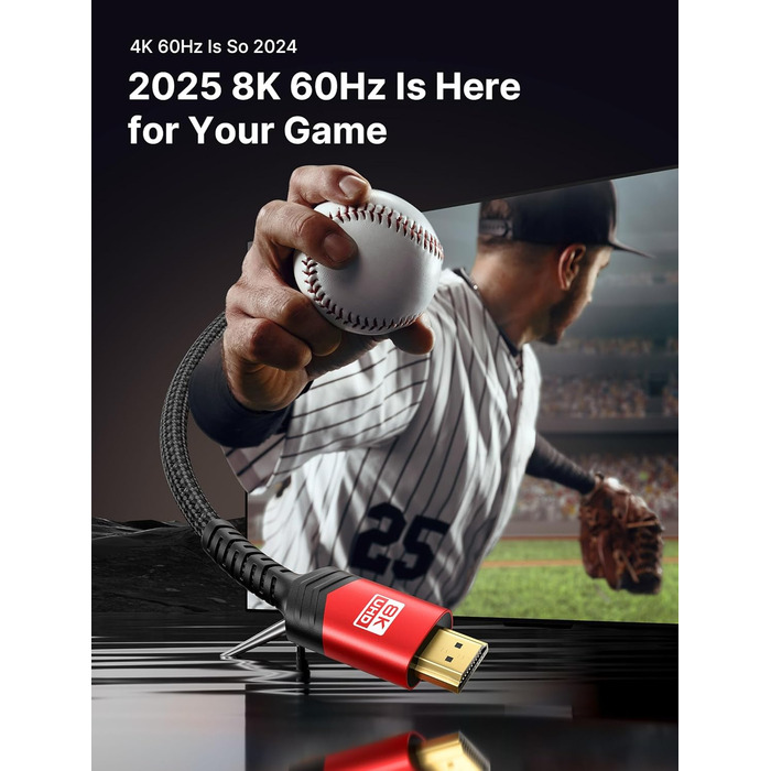 Кабель HDMI 8K JSAUX 3 метри, HDMI 2.1, 48Gbps, 8K@60Hz, 4K@120Hz, HDR, eARC, Dolby Vision, 3D, VRR, сумісний з PS4 Pro, PS5, TV, Blu-ray, проектор, червоний